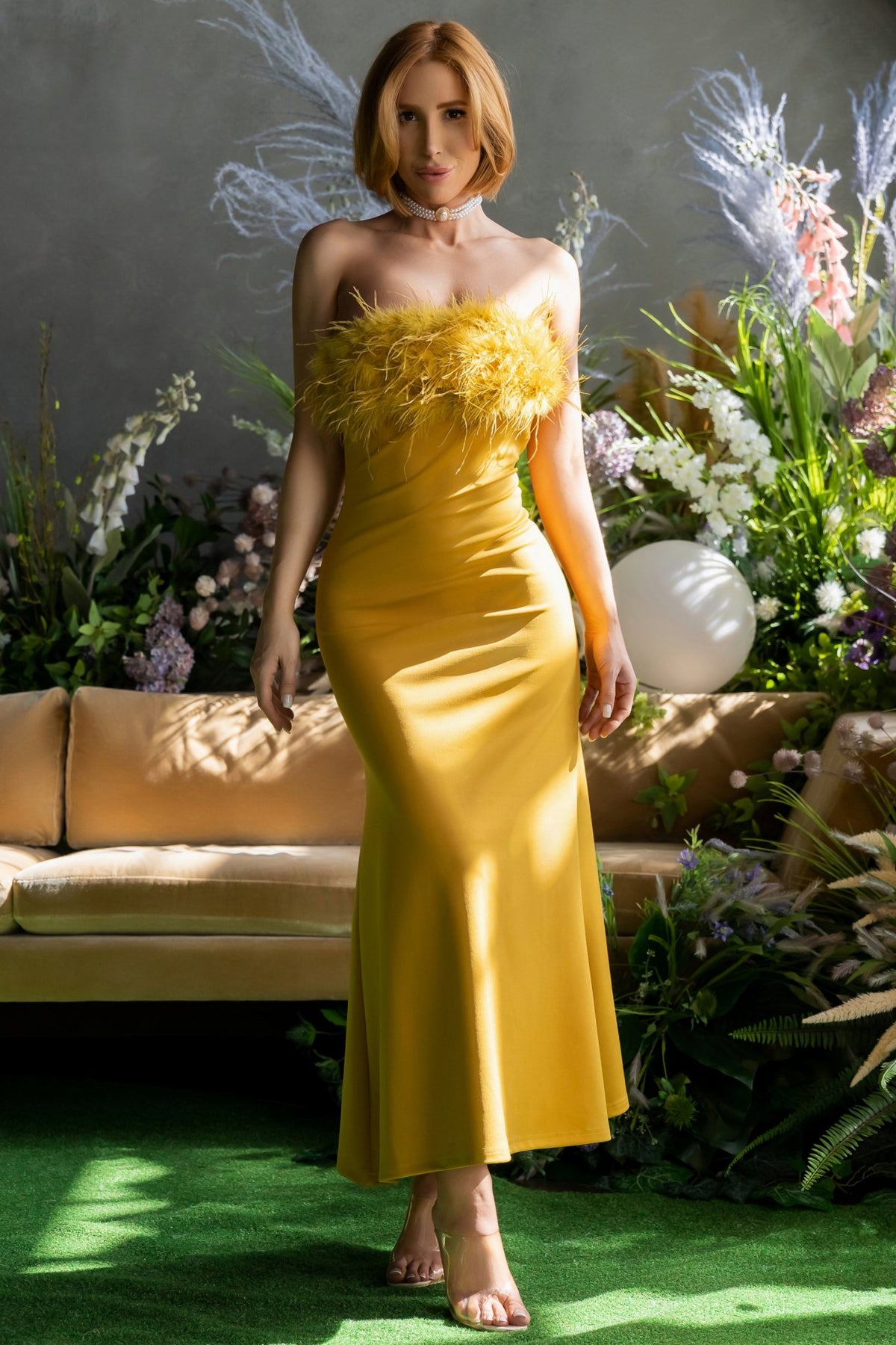 OCHRE-FEATHER-MAXI-DRESS