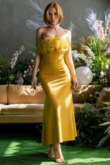 OCHRE-FEATHER-MAXI-DRESS